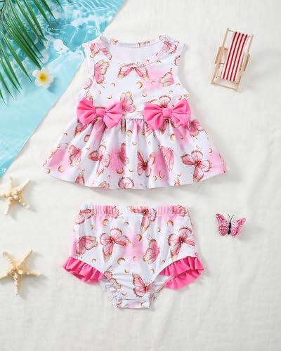 Image of Toddler Girl Swimsuit Baby Girl Bathing Suit Long Sleeve Floral Zipper One-Piece Rash Guard Swimsuit with Hat