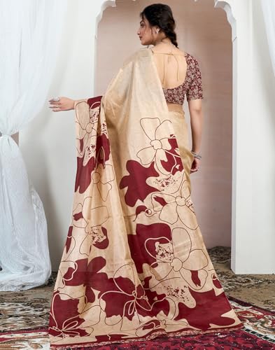 Image of SIRIL Women's Cotton Printed Saree With Unstitched Blouse Piece