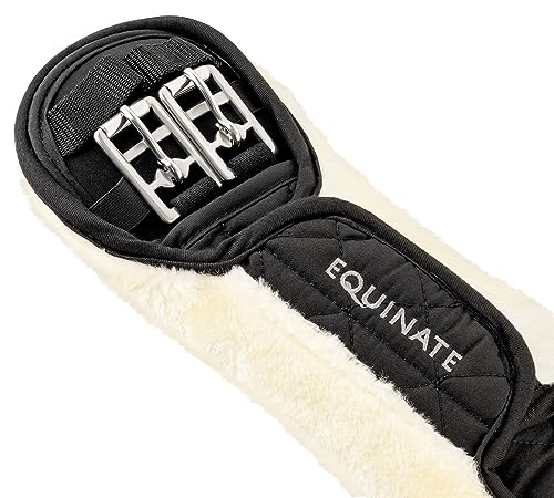 Equinate Kurzgurt Lakewood mit abnehmbaren synthetischem Lammfell 60cm - anatomischer Bauchgurt, Dressurgurt, Sattelgurt Schwarz