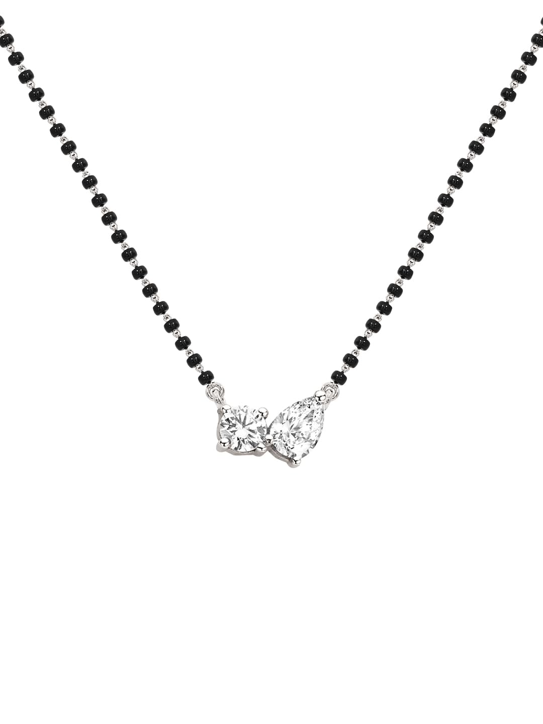minutiae Stylish AD Pendant Necklace Black Beads Mangalsutra For Women With Extendable Chain-picture-2
