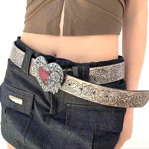 Retro Pattern Heart Belt, Fashion Printing With Heart Buckle Adjustable Punk for Women4