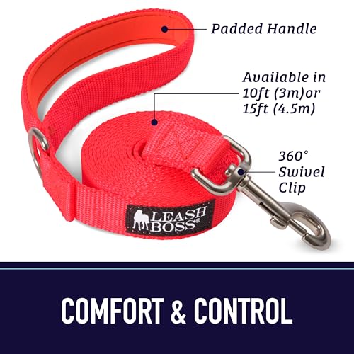 Leash Boss 10 Foot Dog Leash with Padded Handle - Long Leash for Hiking, Camping, Exploring, or Walking (10 Feet, Black/Red/Grey) - Image 3