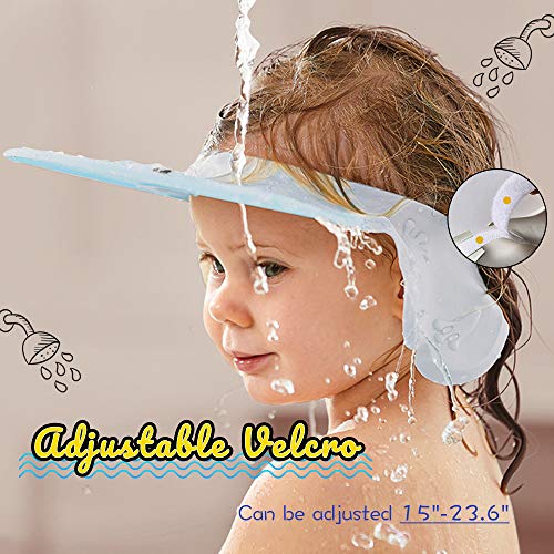 Baby Shower Hat Baby Shampoo Cap for Toddler, Infants Soft Protection Funny Safety Visor Cap, Silicone Kids Bathing Hat for Shower Blue