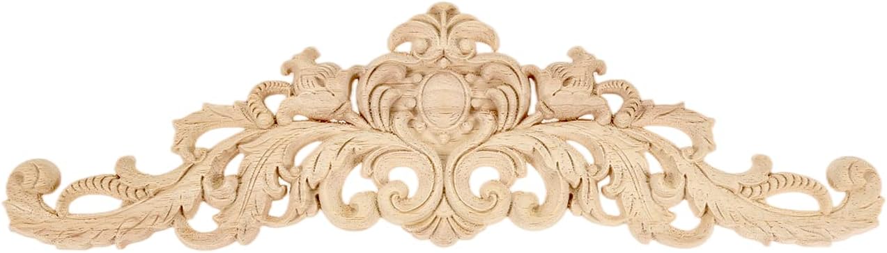 MUXSAM Long Wood Carved Appliques Onlays, 1-Pack Unpainted Decorative Corner Carving Decals Set for Wall Door Cabinet Mirror Closet Wardrobe Dresser Mantel Staircase DIY Project, 45x12cm/17.72"x4.72"