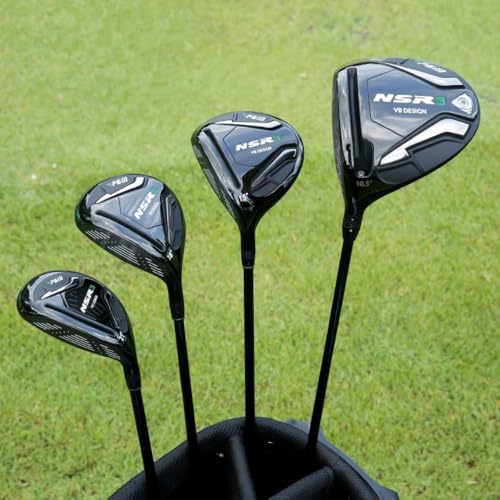 Lewy kierowca golfa dla mężczyzn, regulowane drewno tytanowe z węglem, High Rebound Graphite Hybrid Club Set 1/3/5 Wood, Anti Slice Design for Max Distance & Accuracy, zawiera osłonę głowy