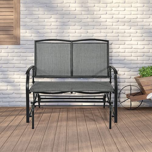 Image of Giantex Patio Glider Benches for Outside, Swing Glider Chair with Steel Frame, 400 LBS Capacity, Patio Swing Rocker, 2-Person Loveseat for Backyard, Poolside, Lawn, Balcony, Porch Glider Bench(Gray)