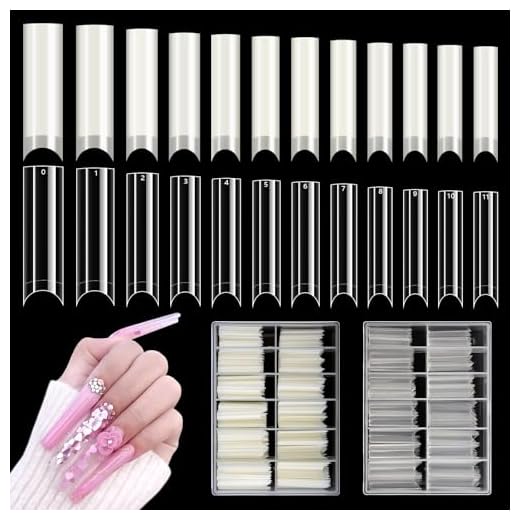 480 Piezas Puntas de Uñas Extralargas: XL C Curva Tips Uñas Acrilicas - Transparentes Natural Medio Cubiertas Tips Uñas para Salones de Uñas - Transparente/Natural