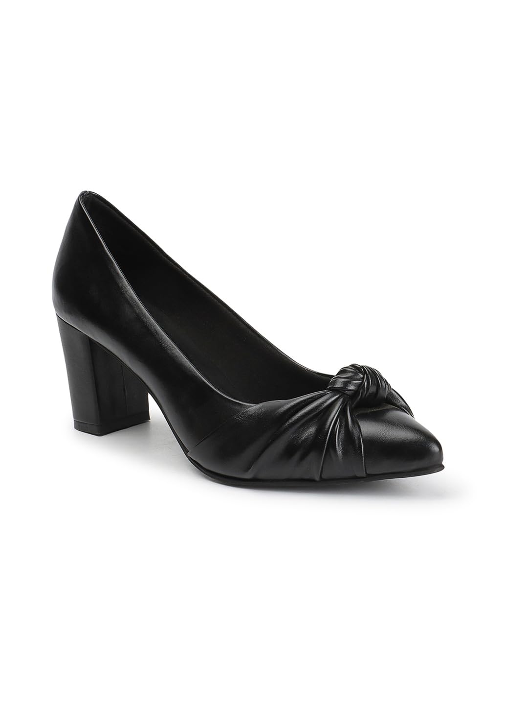 iconics Women's Solid Pointed Toe Block Heel Pumps-picture-4