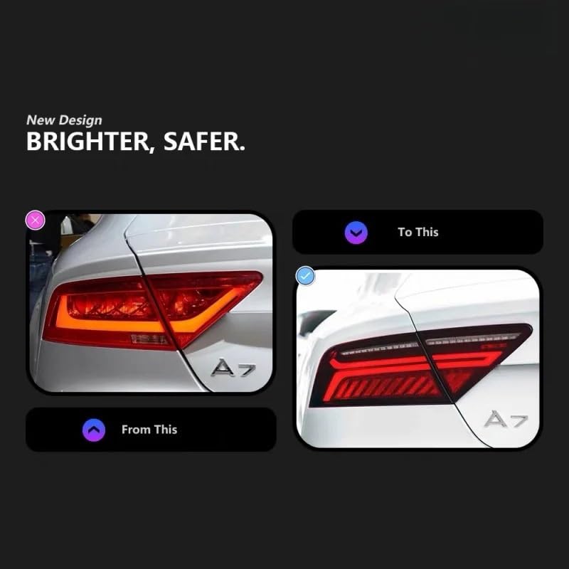 Lampa tylna zespolona Pasuje do Audi A7 2012-2018 Zestawy tylnych świateł zmodyfikowane za pomocą diod LED płynącego światła skrętu tylnej lampy tylnej