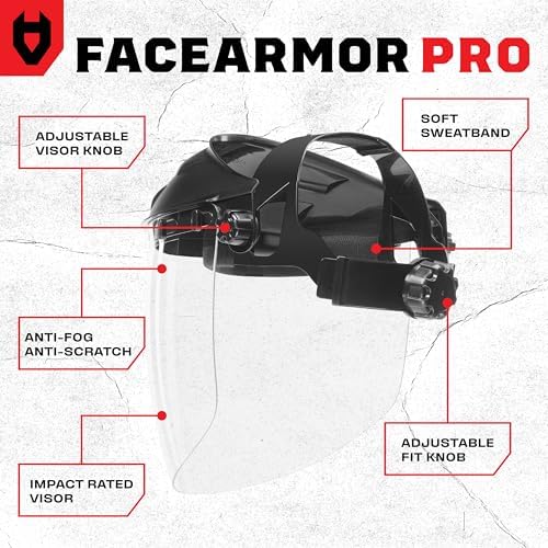 NoCry Premium Safety Face Shield for Grinding and Cutting — Clear Anti-Fog, Impact Resistant Visor and Adjustable Headgear — ANSI Z87.1 Certified for Industrial Use — Washable Sweatbands Included