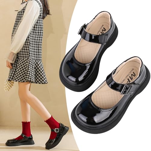WUIWUIYU Girls School Uniform Dress Shoes Platform Costume Round-Toe Shiny Mary Janes Back-to-School Flats2