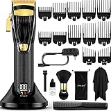 OVLUX Professional Hair Clippers for Men - Rechargeable Electric Cordless Trimmer with 12 Guide Combs, Brush, Oil, Storage Case for Professional Barbers & Beginners - Adjustable Taper Length 0.8 - 2mm
