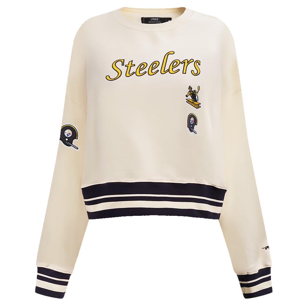 Pro Standard Womens NFL Pittsburgh Steelers Retro Classics Crewneck Sweatshirt Eggshell/Black Xs