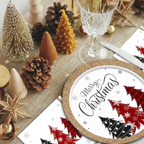 Christmas Paper Plates and Napkins(Serves 25), Christmas Plates Disposable, Included Dinner Plates, Dessert Plates, Napkins and Cups for Xmas Party Decorations – Image 3