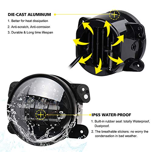 MOSTOP 4" LED Fog Light 2PCS 4 Inch Vehicle Front Fog Lamp Bulb Fog Driving Headlight Offroad Light for Wrangler Dodge Chrysler PT Cruiser 2PCS (White)