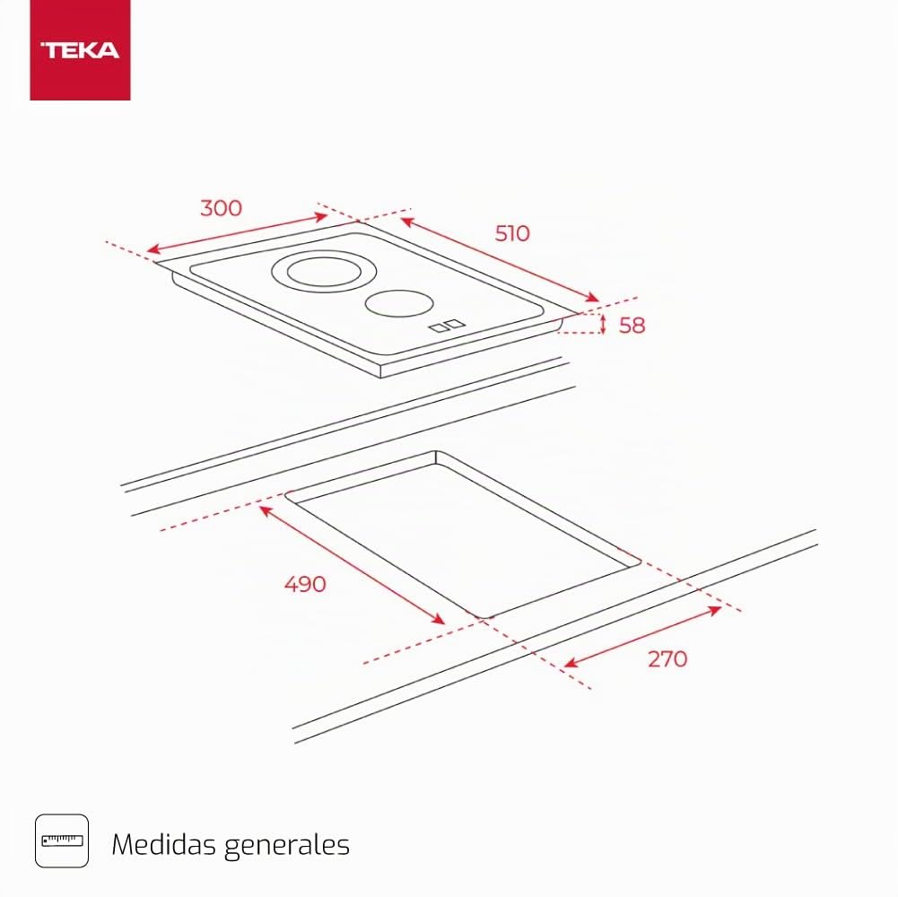 TEKA Placa Vitrocerámica 30 cm, 2 Zonas de Cocción, Touch Control, Bloqueo Seguridad, Indicador Calor Residual, Fast-Click, TZC 32320 TTC