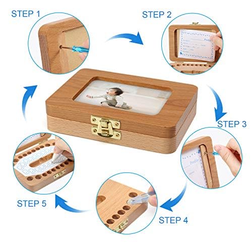 Scatolina Ricordo Per Denti Da Latte LEADSTAR - In Legno Con Cornice Foto, Set Da 5 Pezzi - Foto 2