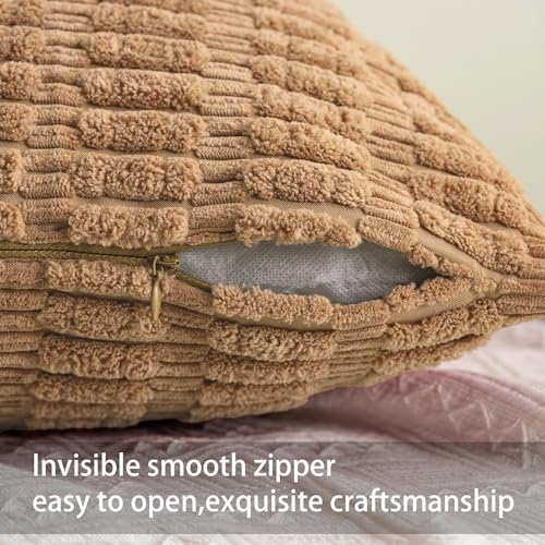 Image of Aegero Pack of 2 Corduroy Decorative Throw Pillow Covers 18x18 Inch, Coffee | Fall Soft Striped Pillow Covers Modern Farmhouse Home Decor Christmas Throw Pillow Covers for Sofa Living Room Couch Bed