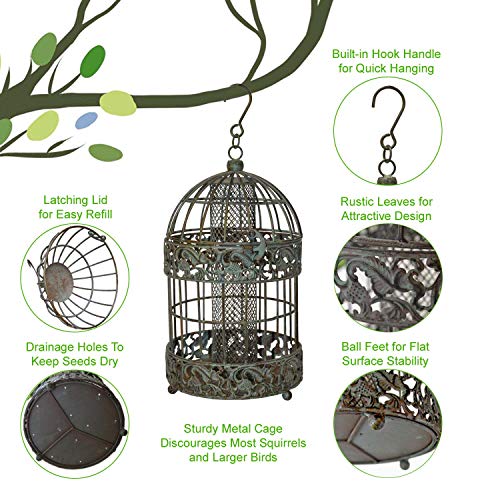 Westcharm 13 In. Caged Squirrel Proof Bird Feeder For Small Songbirds, Tall Rustic Metal Hanging Bird Feeder For Garden, Mesh Peanut Bird Feeder For Patio Yard - Verdigris 3.5 Cups Seed Capacity #TOP3
