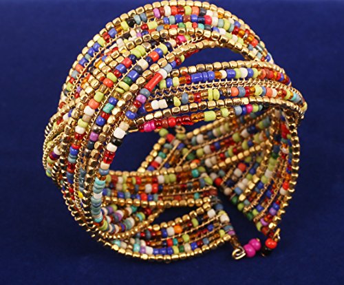 Image of Touchstone Indian Colorful Bead Bracelet Bollywood Beaten Metal Beads Openable Broad Cuff Bracelet in Gold or White Tone for Women.