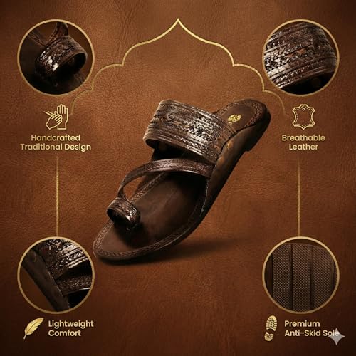 Image of Kolhapuri Chappal for Men Original, Pure Leather Handcrafted Traditional Kolhapuri Chappal for Man Formal Footwear for Weddings & Parties, Ethnic Wear & Daily Comfort