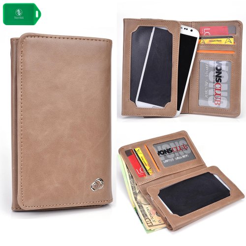 Samsung Galaxy Note II CDMA -NUDE BI FOLD PROTECTIVE PHONE HOLDER PLUS WALLET[ INCLUDES FULL LENGTH BILL SLOT AND CARD INSERTS] UNIVERSAL FIT