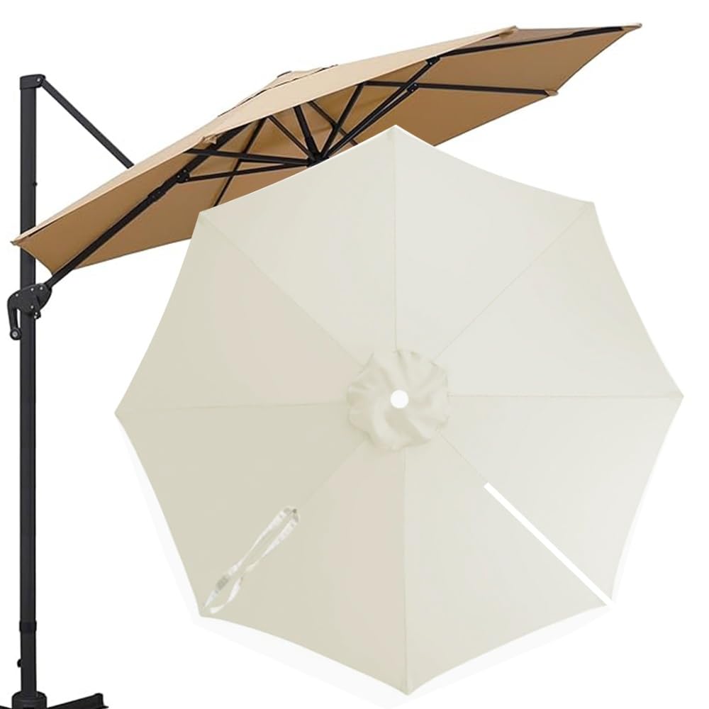 Toldo De Repuesto para Sombrilla De Patio 3m, Cubierta De Tela De Repuesto Sombrilla Voladiza Tela De Paraguas Recambio para Parasol De Jardín, Patio, Piscina(Off-White)
