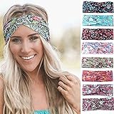 Bohend Boho Fashion Headband Wide Flower Criss Cross Bandeau Hair Band Elastic Yoga Sports Hair Accessories for Women and Girls (G)