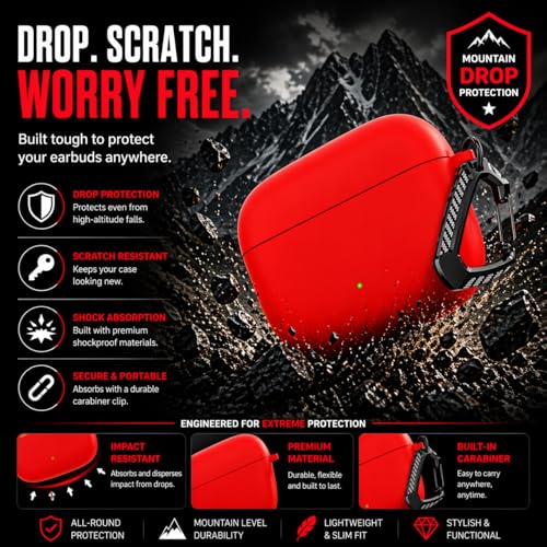 Image of Anvique Silicone Case Cover for Oneplus Nord Buds 4 Pro, Scratch Resistance, Shock Absorption, with Premium Carabiner (Red T)