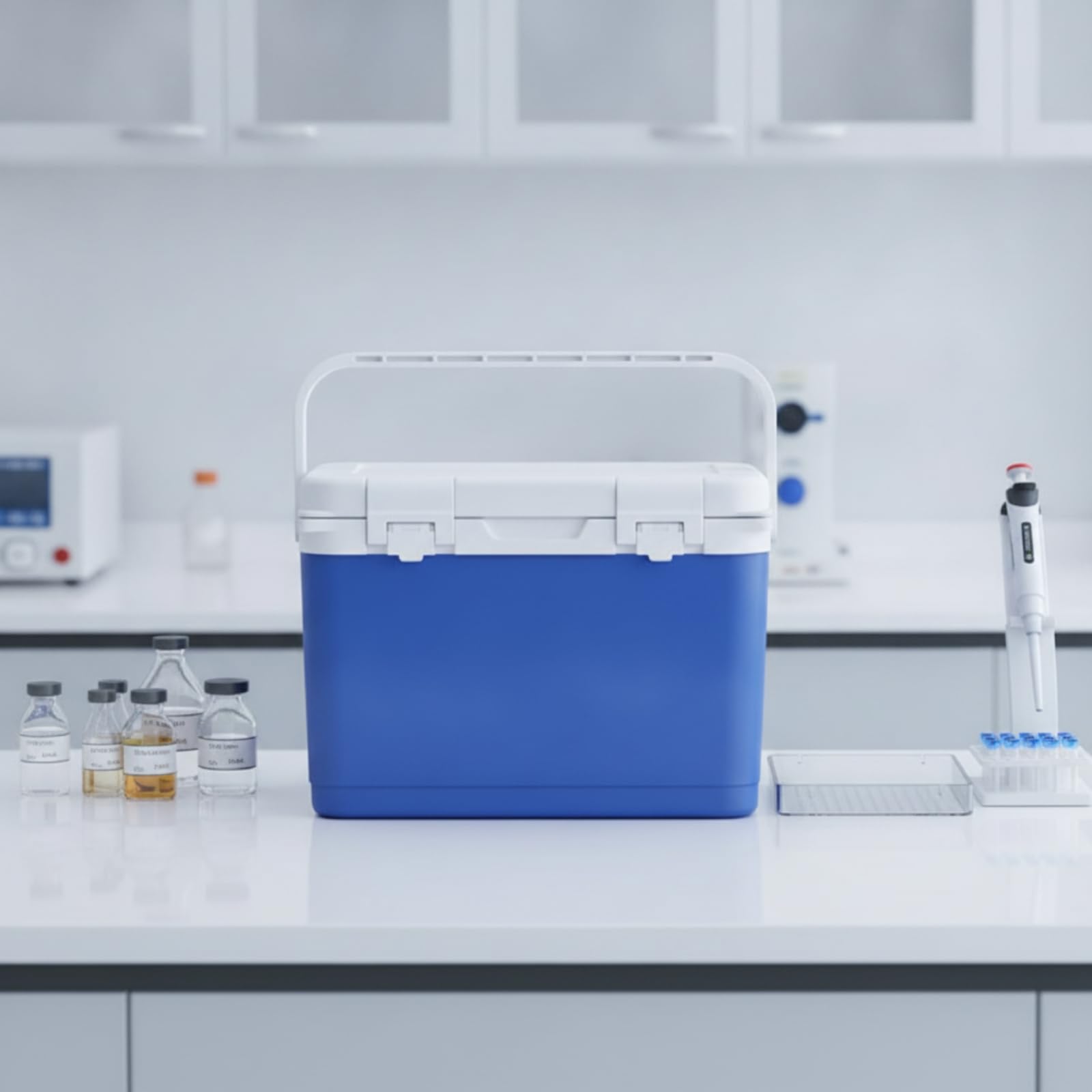 Isolierter Medizinischer, 18L, 18L Blau - Mit Tragegurt - Voll-PU-Isolierung 72h - Mit Verschlussclip - Inklusive Kühlakku