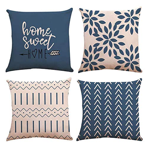 YUEMA 4er Set Dekorativ Kissenbezug 45 x 45cm aus Baumwollleinen Weich Bequem Für Autos Wohnzimmer Schlafzimmer Sofa Büro Dekor Cover
