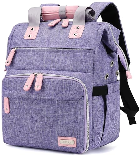 LTINVECK Knitting Bag Backpack,Yarn Storage Organizer Travel Crochet Bag,Large Capacity Tote Bag Yarn Holder Case for Carrying Projects, Knitting Needles, Crochet Hooks,Purple