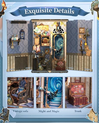 Image of KHUSHAL DIY Miniature House Kit - 3D Wooden Puzzle Book Nook for Adults & Beginners, Dollhouse Bookshelf Decor, Ideal Gift for Family and Friends (Blue)