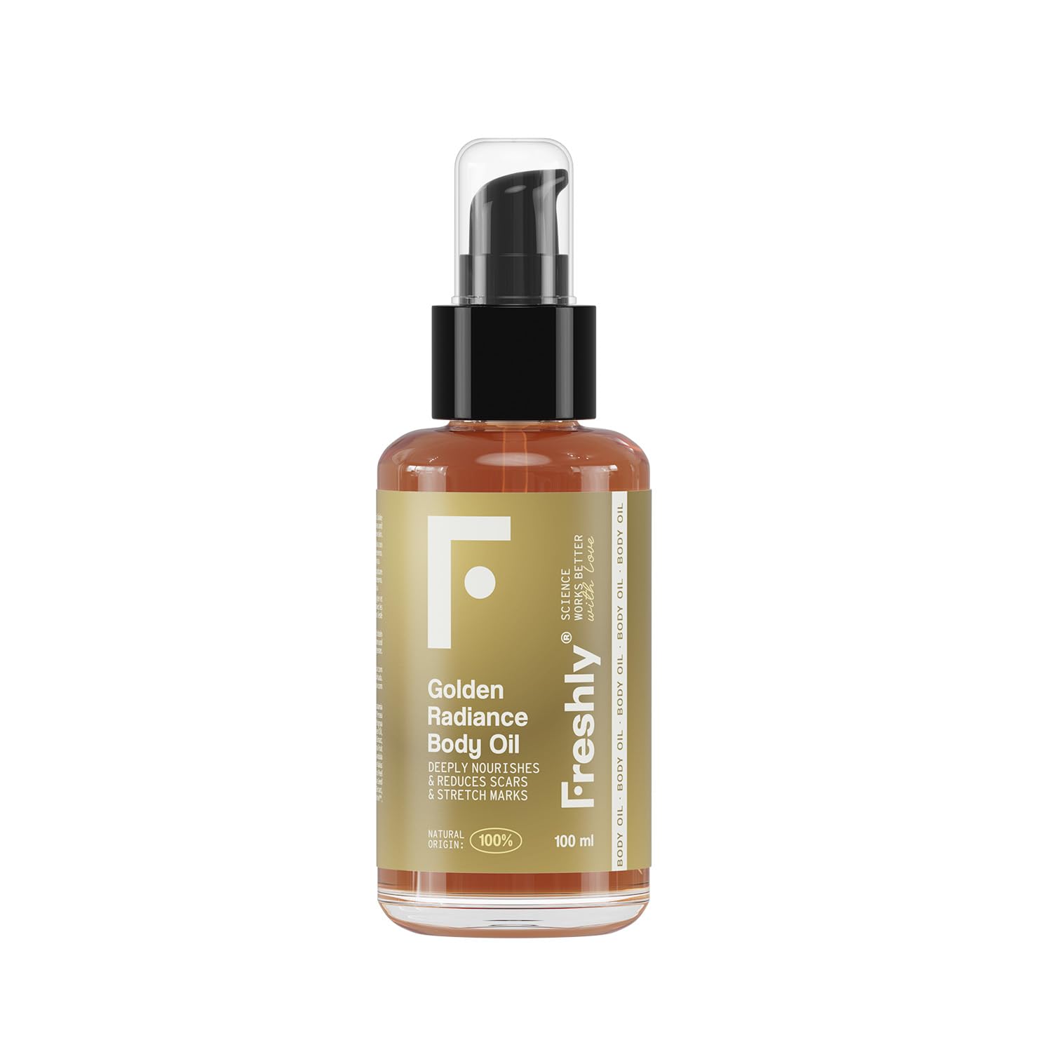 Freshly - Natürliches Körperöl Golden Radiance - Feuchtigkeitsspendend und Straffend - Mit 12 Pflanzenölen - Ideal für Dehnungsstreifen und Narben - Geeignet für die Schwangerschaft - 200 ml