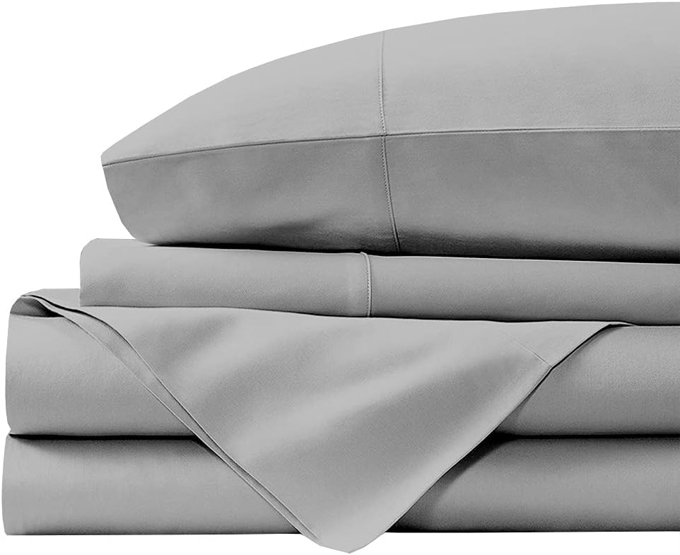ARlinen Twin Size Sheet Set – 4-Piece 100% Long-Staple Combed Cotton Sheets, Stripe Light Blue – Soft & Silky Sateen Weave, Breathable, Fits 15-Inch Deep Mattress