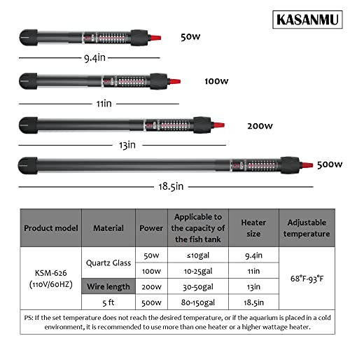 KASANMU Aquarium Heater 50W/100W/200W/500W Temperature Adjustable Fish Tank Heater Suitable for Saltwater and Fresh… - Image 5