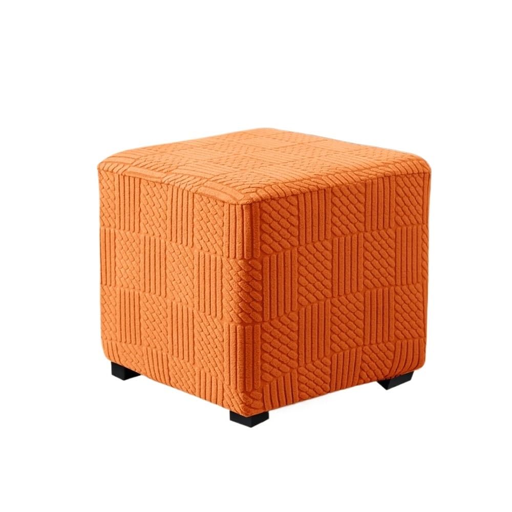 Square Jacquard Stool Cover Anti Slip Detachable Footstool Cover(Orange,S)