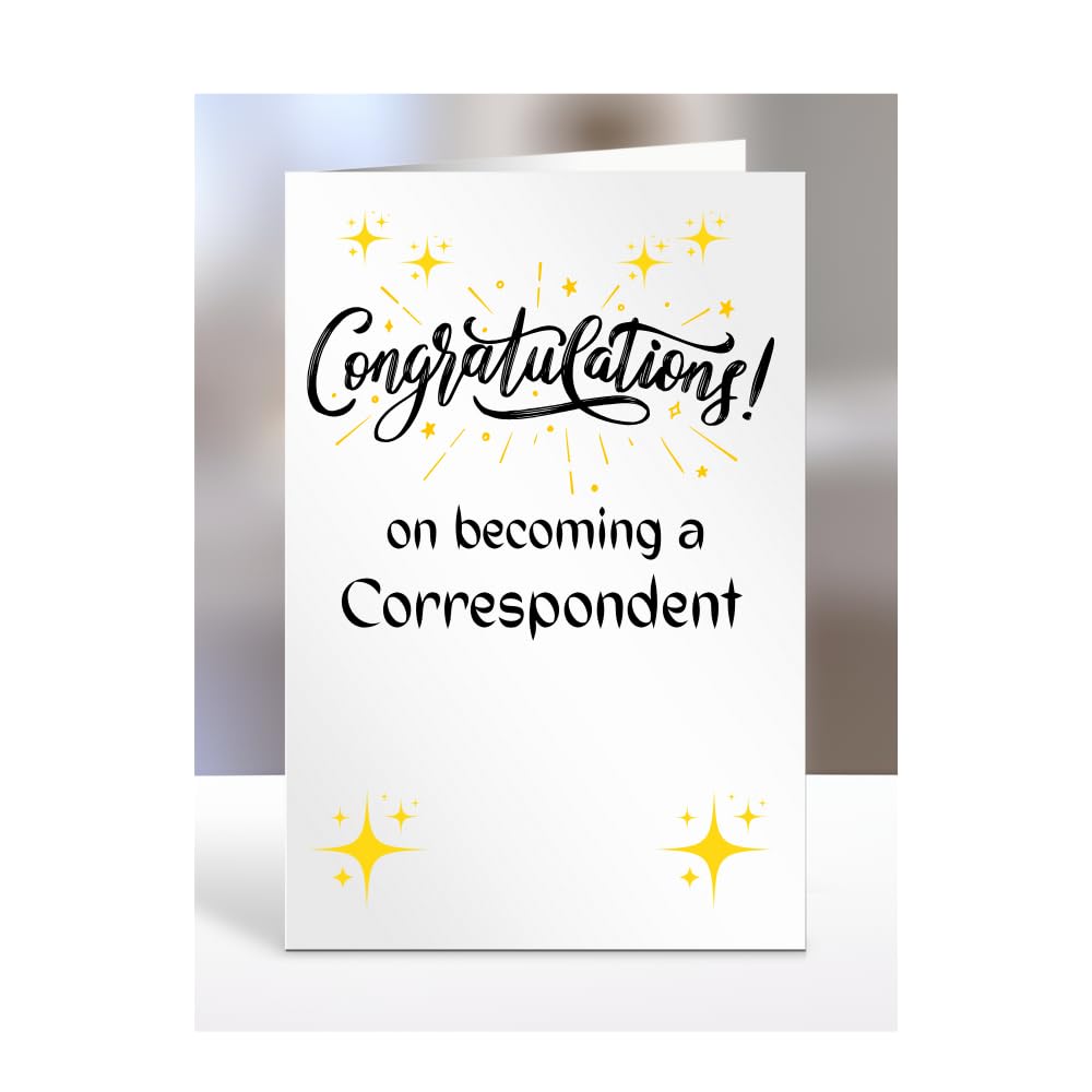 Congratulations on becoming a Correspondent, card for men, women, him, her, colleague, boss, manager, supervisor, friend, gifts or presents, A5-211a_156 — image 1