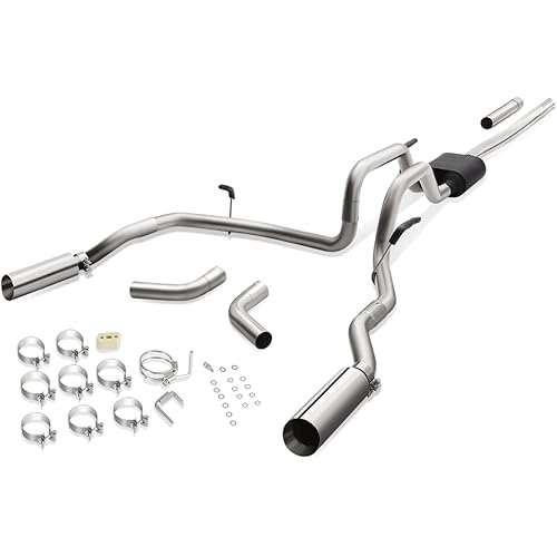 Auto Dynasty 4 inches Catback Exhaust System Compatible with 2004-2008 Ford F150 Lincoln Mark LT 4.6L 5.4L, Round Muffler Rolled Tip, Stainless Steel