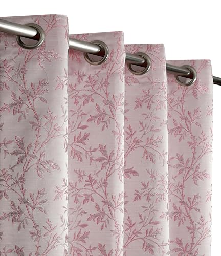 Image of FRESH FROM LOOM Heavy Jari Jacquard Premium Luxury Stylish Curtain 12 Feet Long Door for Living Room | Semi Blackout | Floral | Fade Resistant Parda (12ft, Pink, 2pc)