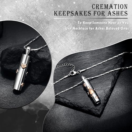 QGJNSGC Urn Necklace for Ashes Pet Paw Print Cylinder Necklace for Ashes for Women Pendant Keepsake for Ashes Memory Cremation Jewelry for Pet Cat's/Dog's Ashes - Image 4