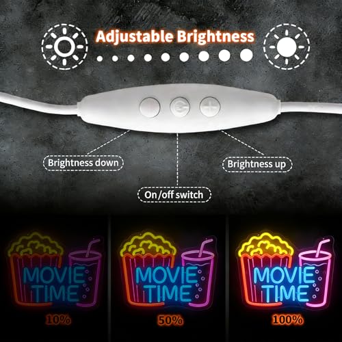 Image of Movie Time Neon Sign with Popcorn & Drink - Dimmable snacks LED Light for Home Theater & Movie Night Room Decor | Gift for Film Lovers (15x12 inch)