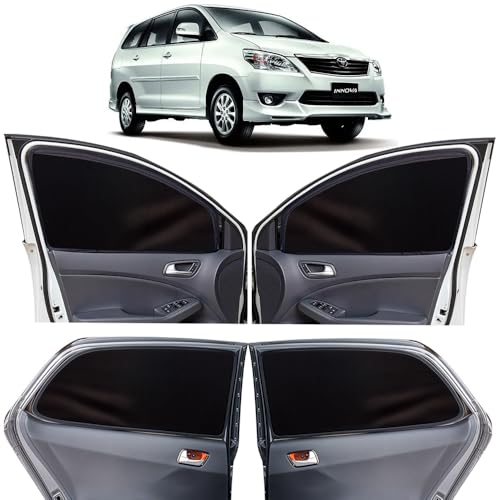 Image of OTO2EYE Car Sun Shade Compatible for Toyota Innova Model-2012-2015, Z-Black Super Magnetic Grip, Front Window Zipper, Side Window Curtains, 6 Pieces Set
