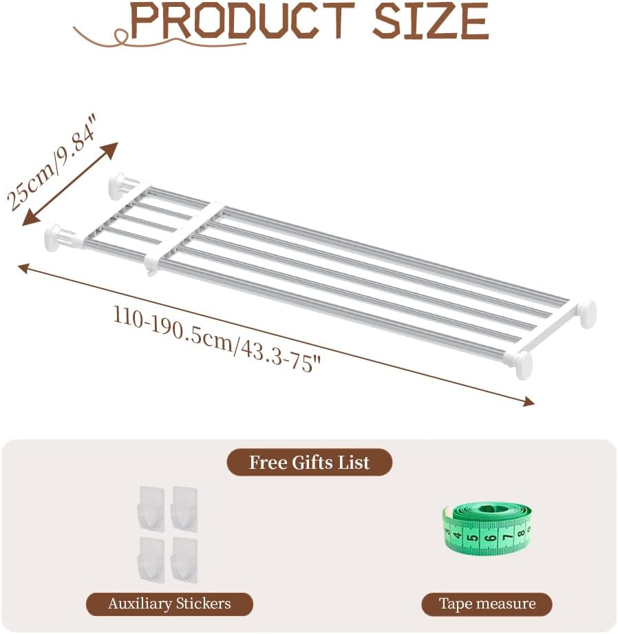 Hershii Tension Shelf Expandable Rod Closet System Heavy Duty Clothes Hanger Adjustable DIY Garage Bathroom Kitchen Storage Organizer Shoe Rack, Plant Stand, Bookshelf 46.85 - 75 inches Ivory