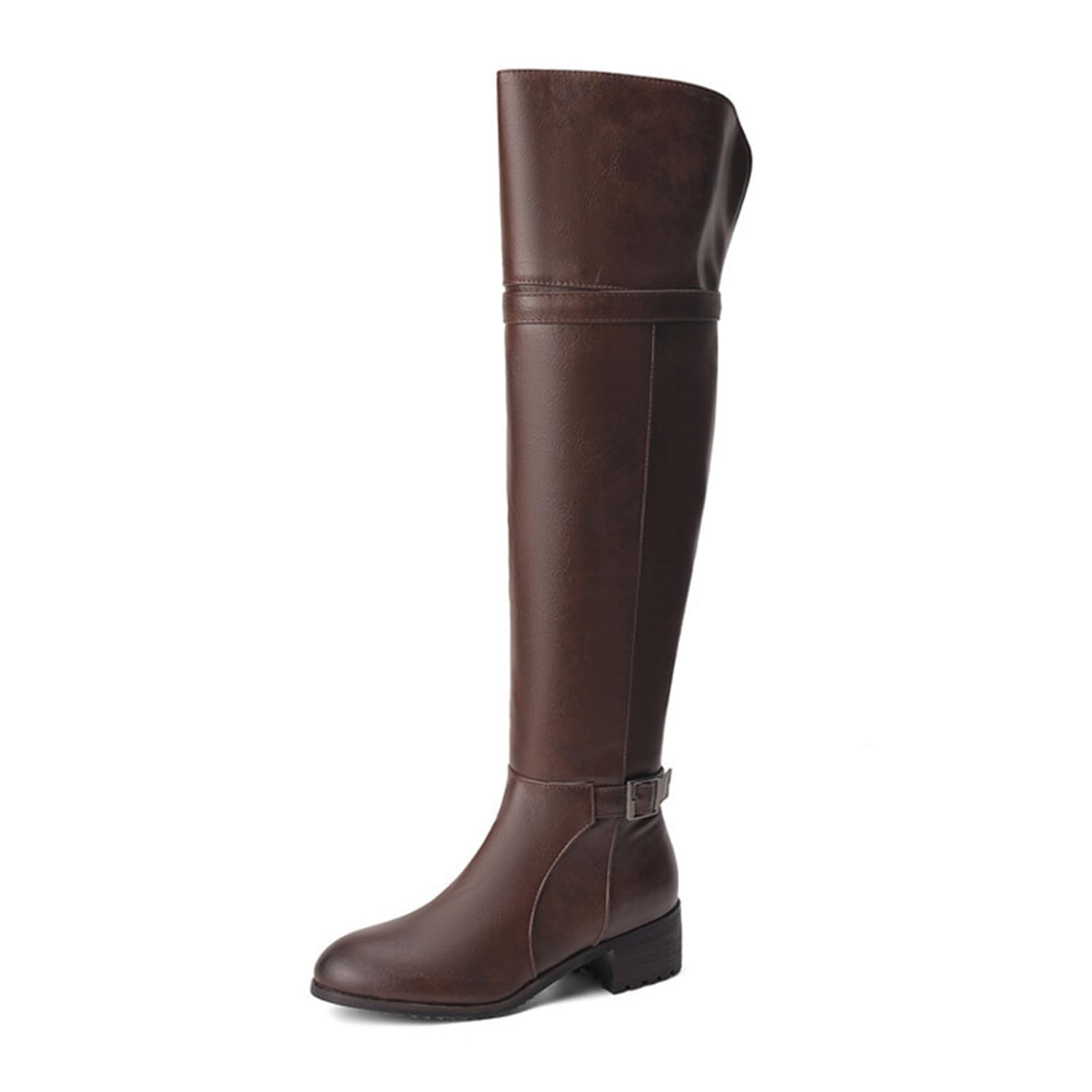 4.5CM otoño tacón bajo sobre la Rodilla Botas cinturón Hebilla Botas de Las Mujeres de Gran tamaño Retro Botas largas