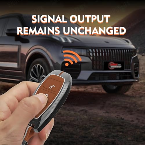 Image of SHOPOFLUX Metal Key Cover Compatible for Ford Ecosport 3 Button Smart Key (Brown Silicone)