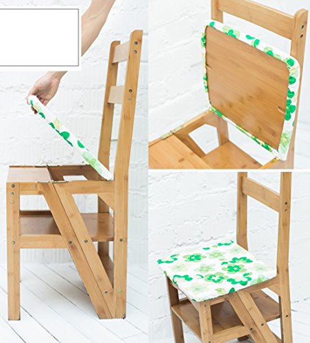 Silla escalera de bambú interior móvil, taburete de cuatro pasos madera maciza 89cm 5