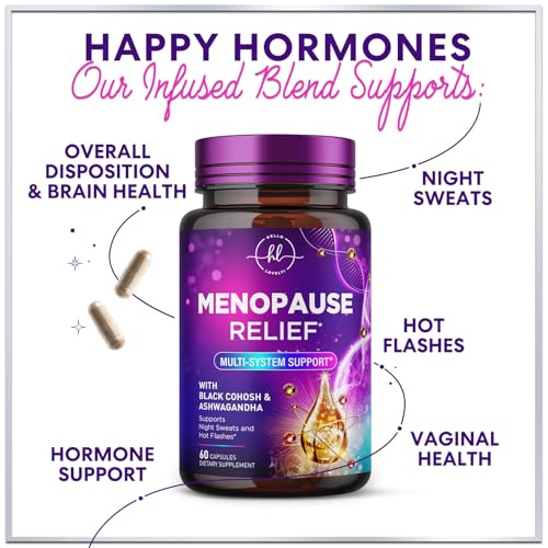 Image of Menopause Supplements for Women - Complete Hot Flash Night Sweats & Menopause Relief Pills, Probiotics with Dong Quai & Black Cohosh for Vaginal, Digestive Support - 60 Capsules