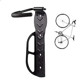 SUPORTE DE PAREDE PARA PENDURAR BICICLETA - BIKE, COM GANCHO DE MATERIAL EMBORRACHADO RESISTENTE PRETO VERTICAL, CABIDES DE BICICLETA