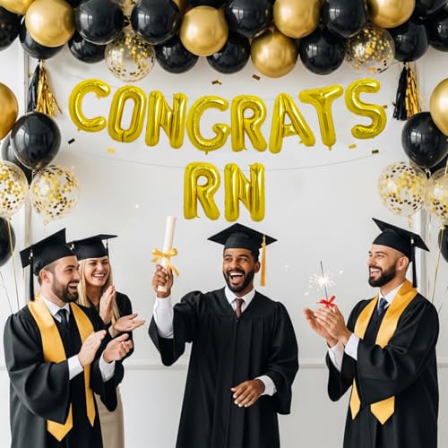 Image of TONIFUL 2026 Nurse Graduation Decorations Gold Congrats RN 2026 Balloons 16 Inch RN 2026 Banner Class of 2026 RegisteGold Nurse Balloons Decorations 2026 Nursing Graduation Party Supplies